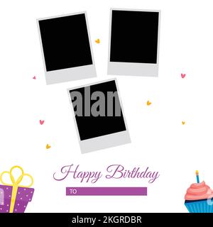 Happy Birthday Photo frame vector illustration on white background, Happy Birthday celebration, Happy Birthday Text Effect, Simple Party Elements, Pho Stock Vector