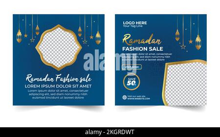 Holy Ramadan sale social media post template banners ad, Editable illustration, Islamic Holy Month of Ramadan Sale Banner with Illuminated Golden Lant Stock Vector