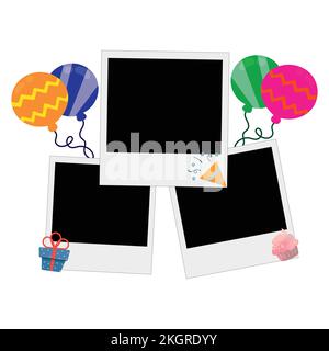Happy Birthday Photo frame vector illustration on white background, Happy Birthday celebration, Simple Party Elements, Photo Frame, Party Banner, Cupc Stock Vector