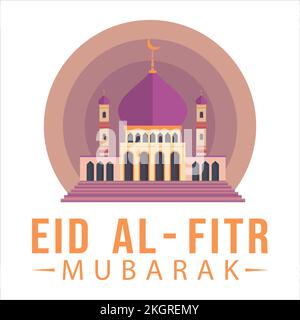 Stylish Eid Al-Fitr Mubarak with golden text effect, Holy festival of muslim, muslim mosque, Multicolor shade, purple, vector illustration of mosque, Stock Vector