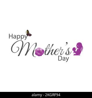 Mother's Day Special text effect with rose vector, Happy mothers day beautiful text effect, Rose, Butterfly, wishing elements, flower, Purple flower, Stock Vector