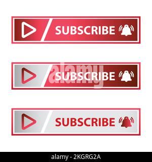 Red and ash Subscribe Button in Flat Style rectangle Vector Illustration, Simple rectangle metallic subscribe button with red and ash color background Stock Vector