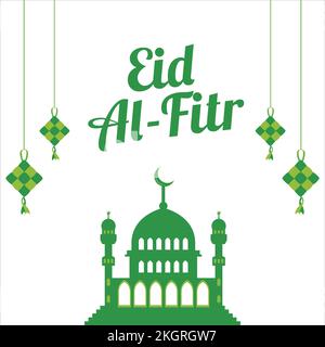 Beautiful Eid Al-Fitr Green text effect on White background, Muslim Festival Eid Al-Fitr beautiful Text effect, Eid Al-Fitr, Green, White,  Elements, Stock Vector