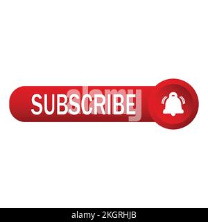 Red subscribe button with white bell icon inside round shape and text effect on a white background, Vector illustration for Business concept subscribe Stock Vector