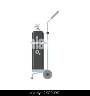 Oxygen cylinder medical equipment with stretcher vector illustration, oxygen tank, cylinder, oxygen, O2, Medical equipment, Hospital, doctor. Stock Vector