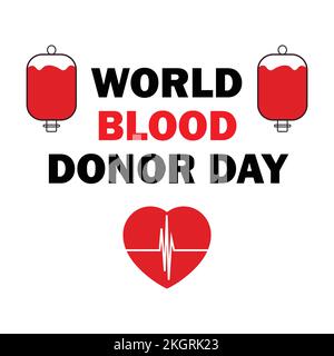 World Blood Donor Day vector illustration with stylish black and red text effect with red love shape and blood bag, red love shape, text effect, red, Stock Vector