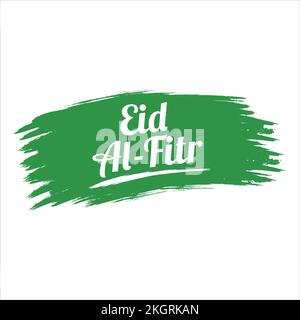 Eid Al-Fitr White text effect on Green background, Muslim Festival Eid Al-Fitr beautiful Text effect, Eid Al-Fitr, Green, White,  Elements. Stock Vector