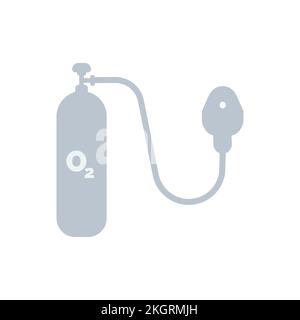 Ash color Oxygen cylinder medical equipment with mask vector illustration, oxygen tank, cylinder, oxygen, O2, Medical equipment, Hospital, doctor, mas Stock Vector
