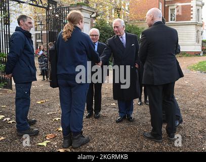 King Charles III, Royal Bencher at the Honourable Society of Gray's Inn, during a visit to the society in central London, to hear more about their work to support, educate, and develop both aspiring and practising barrister members. Picture date: Wednesday November 23, 2022. Stock Photo