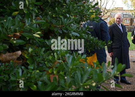 King Charles III, Royal Bencher at the Honourable Society of Gray's Inn, during a visit to the society in central London, to hear more about their work to support, educate, and develop both aspiring and practising barrister members. Picture date: Wednesday November 23, 2022. Stock Photo