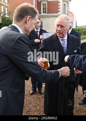 King Charles III, Royal Bencher at the Honourable Society of Gray's Inn, during a visit to the society in central London, to hear more about their work to support, educate, and develop both aspiring and practising barrister members. Picture date: Wednesday November 23, 2022. Stock Photo