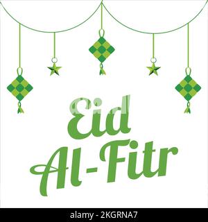 Eid Al-Fitr green text effect on white background, Muslim Festival Eid Al-Fitr beautiful Text effect, Eid Al-Fitr, Muslim Mosque, Kites, Green, White, Stock Vector