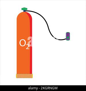 orange color Oxygen tank medical equipment with black gas mask vector illustration, oxygen tank, cylinder, oxygen, O2, Medical equipment, Hospital, do Stock Vector