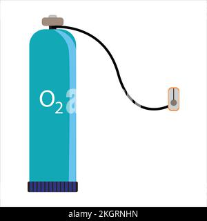 Blue color Oxygen tank medical equipment with gas mask vector illustration, oxygen tank, cylinder, oxygen, O2, Medical equipment, Hospital, doctor, ch Stock Vector