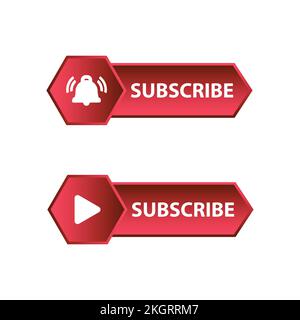 Red Subscribe Button in Flat Style Vector Illustration, Stylish Metallic subscribe button with red color background vector illustration with bell icon Stock Vector