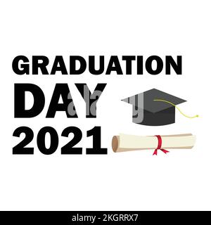 Graduation day special for 2021 students beautiful black text effect with graduation hat and scholarship, scholarship, graduation, university, student Stock Vector
