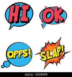 Comic burst vector illustration design with red, blue and yellow color text effect and shade, multicolor text effect of comic burst with stylish desig Stock Vector