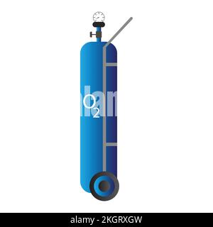 Blue Oxygen cylinder with stretcher vector illustration on white background, blue colour oxygen tank for coronavirus pandemic, Tank full of natural O2 Stock Vector