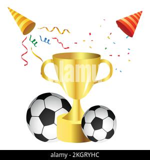 Soccer balls isolated on white background. Football world cup concept with golden color. 2022 football world cup concept design with a football and wi Stock Vector