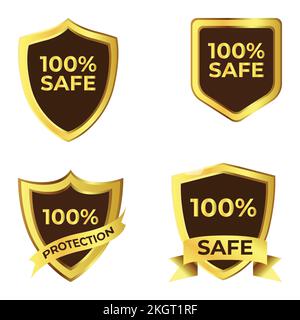 Luxurious shield badge collection with golden color ribbon, Dark and golden color shade with ribbon, Shield special badge collection. Stock Vector