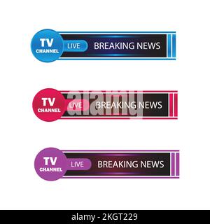 TV Channel live news headline with metallic multicolor shade, Live news headline with font design on colorful metallic shade, Lower third headline for Stock Vector