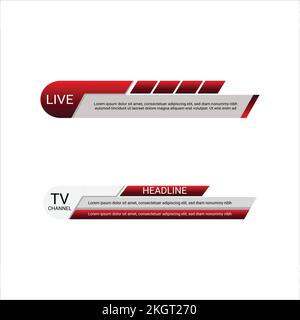TV Channel live news headline with metallic red and ash color shade, Live news headline with font design on colorful red and ash metallic shade, Lower Stock Vector
