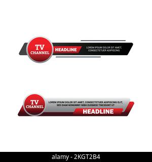 Stylish TV Channel live news headline with metallic black and red color shade, Live news headline with font design on black and red metallic shade, Lo Stock Vector