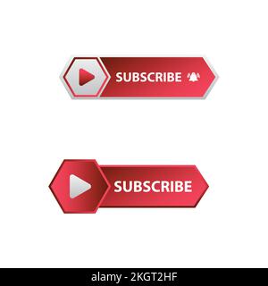 Icon Set of Chanel, Red Subscribe Button in Flat Style Vector Illustration, Metallic subscribe button with red color shade and bell icon. Stock Vector