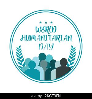 World humanitarian day illustration with leaf and star. Humanitarian day special vector with hand shape and circle. Men vector inside a blue round sha Stock Vector