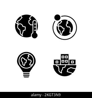 Global problems black glyph icons set on white space Stock Vector