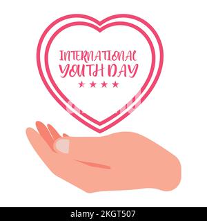 International Youth day celebration, youth day special vector design with love shape, hands design with red love shape vector illustration, font desig Stock Vector
