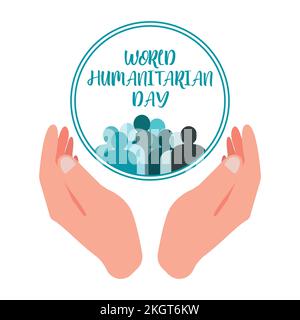 World humanitarian day illustration. Humanitarian day special vector with hand shape. Men vector inside a circle. Creative design. Stock Vector