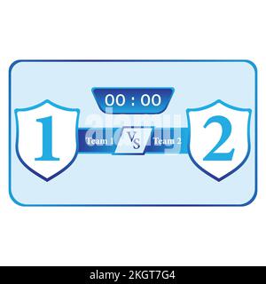 Sports match scoreboard vector illustration. A blue colour scoreboard on a white background. Sports team logo space with the scoreboard. Stock Vector