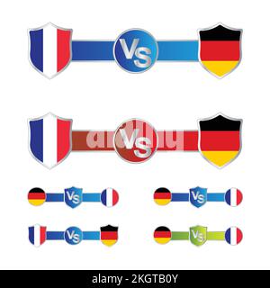 Football match scoreboard. Shield shapes and blue color lower thirds for sports like soccer or football. France VS Germany vector illustration scorebo Stock Vector