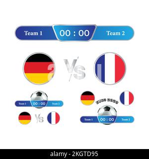 Football match stylish scoreboard. Round shapes and blue color lower thirds collection. Sports like soccer or football. France VS Germany vector illus Stock Vector