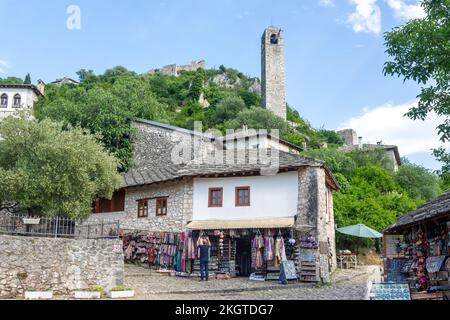 Main Square in historic village of Počitelj, Čapljina, Herzegovina-Neretva, Bosnia and Herzegovina Stock Photo