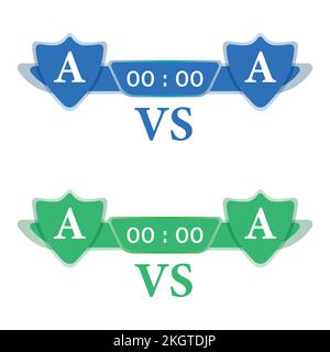 Sports match scoreboard Stylish vector illustration. Blue and green color scoreboard on a white background. Team logo space on a shield shape with the Stock Vector