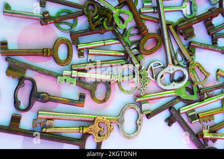 Ancient keys with white background Stock Photo