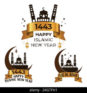 Happy new Hijri year 1443. Happy Islamic New Year. Graphic design for the decoration of gift certificates, banners. Translation from Arabic happy new Stock Vector