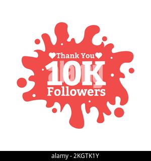 10K follower celebration stylish text effect. Thanksgiving for 10K followers with vector illustration. Red color 10K follower font design celebration Stock Vector