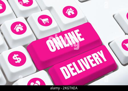 Text caption presenting Online Delivery. Conceptual photo the act or manner of delivering something through the net Stock Photo