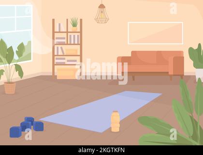 Place to exercise at home flat color vector illustration Stock Vector