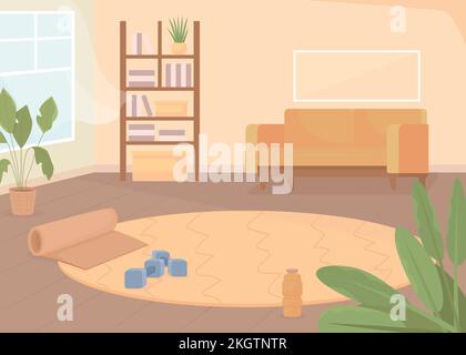 Sports equipment in living room flat color vector illustration Stock Vector