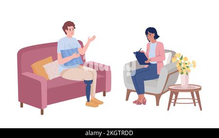 Disabled patient at psychotherapy semi flat color vector characters Stock Vector