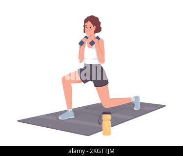Lady exercising with dumbbells semi flat color vector character Stock Vector