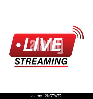 Live streaming icon design for the broadcast system. Live streaming icon with red and white color. Live streaming vector design with font effect. Red Stock Vector
