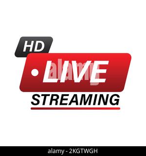 Live streaming icon design for the broadcast system. Live streaming icon with red and black color. Live streaming vector design with font effect. Red Stock Vector