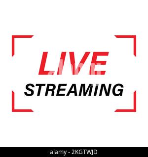 Live streaming icon design for the broadcast system. Live streaming icon with red and black color. Live streaming vector design with font effect. Red Stock Vector