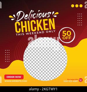 Restaurant menu design with chicken vector illustration. Beautiful restaurant menu design with an offer. 50 percent off offer for food vector. Stock Vector