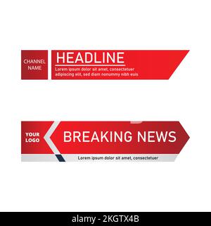Breaking news lower third design for television channels. The rectangular and round shape news channel vector design. The metallic color white and Red Stock Vector
